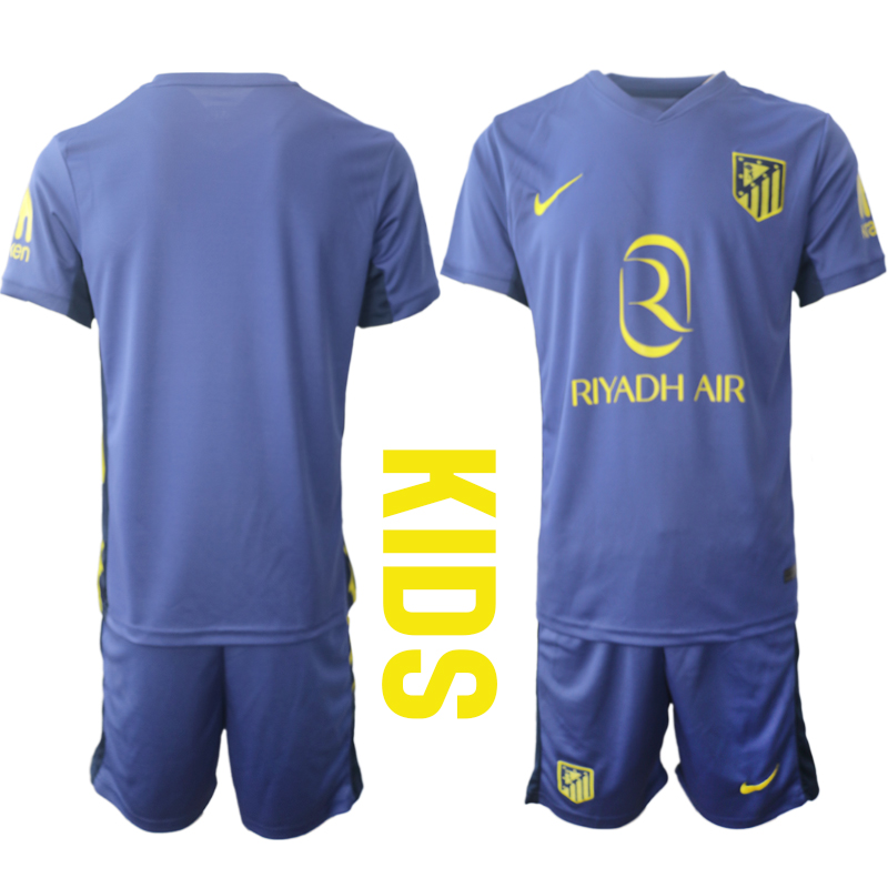 Youth 2025-2026 Club Atletico Madrid away Blue Blank Soccer Jersey